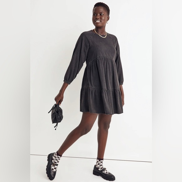Madewell Denim Raglan-Sleeve Mini Dress in Lunar Wash Size Small NWT - Picture 1 of 8